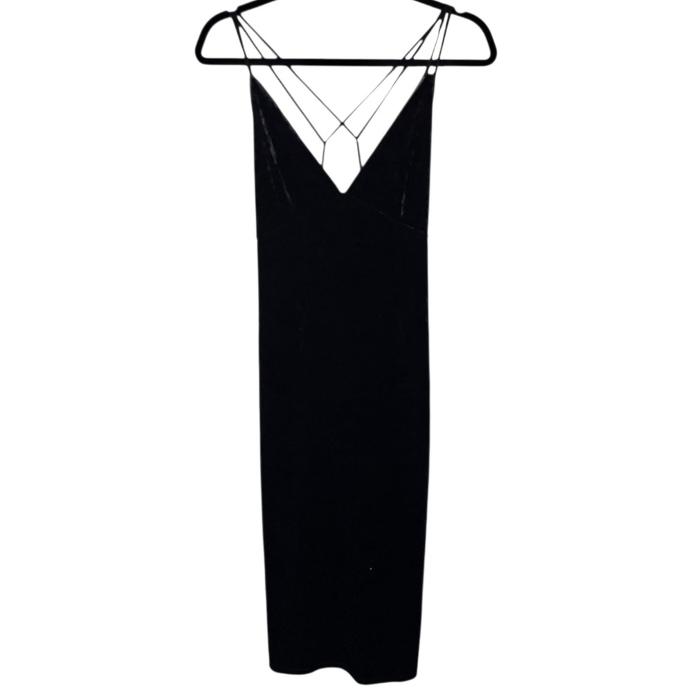 Silence Noise M Black Velvet Midi Dress Spaghetti Strap‎ Babydoll Whimsigoth